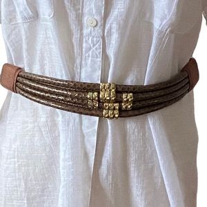 The Leather Shop Brown Beaded Multi Strand Belt S 80s 90s
